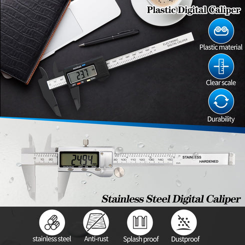 Digital Caliper, 1 Pack 6in Electronic Digital Caliper Measuring Tool, Construction with LCD Screen, Easy Switch from Inch to Millimeter(1 Pack, 6...