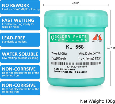 558 Solder Flux, No-Clean Rosin Flux Paste, Lead Free Soldering Flux,100g/Bottle, For Phone, IC, PCB,BGA,SMD, Home Appliance, etc. Repair...