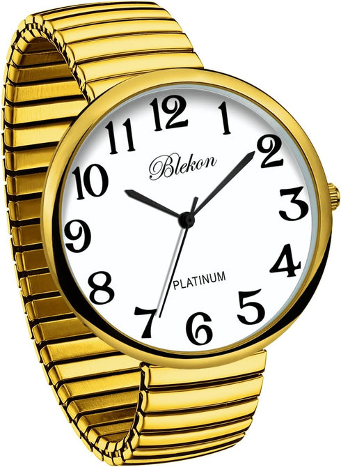 Blekon Collections New Super Large Face Stretch Band Japanese Movement PC21J Fashion Watch (Gold)...