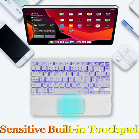 Wireless Bluetooth Keyboard,10-inch Ultra-Slim 7 Color Backlight Keyboard with Touchpad,Rechargeable Wireless Magnetic Bluetooth Portable Keyboard...