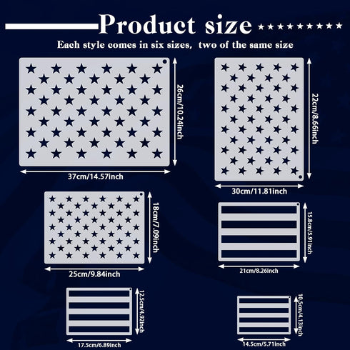 12 Pieces Independence Day American Flag 50 Star Stencil Template 3 Size Patriotic Star Stripe Stencils Memorial 4th of July Reusable DIY Painting...