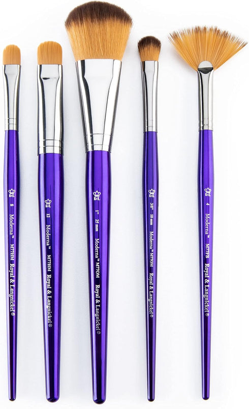 Royal & Langnickel Moderna, 5pc Oval Mop Variety Brush Set for All Painting Mediums, Includes - Mop, Fan & Half Moon Brushes Purple...