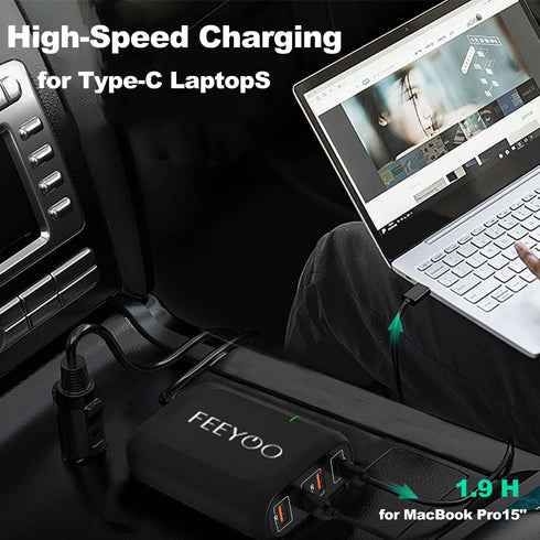 119W USB C Car Charger FEEYOO 4 Port Super Fast Charging Car Charger Adapter PD3.0 & QC3.0 Cigarette Lighter Car USB Charger Multi Port with Cable...