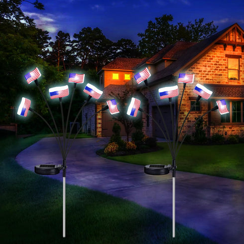 KNONEW 2Pack Solar Garden Lights Decoration, 12LED Solar Outdoor Lights, Solar American Flag Lights, Waterproof Solar Lights for Patio Pathway Out...
