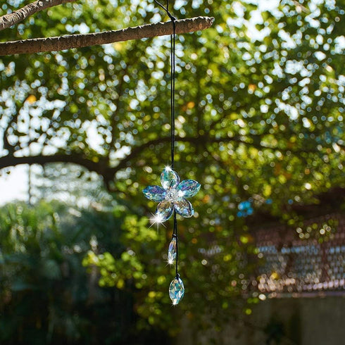 Crystal Flower Rear View Mirror Pendant Car Hanging Ornament Lucky Accessory, Colorful...