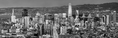 PHOTOSBYJON San Francisco Skyline 2018 Photo Print UNFRAMED Dusk BW Black & White City Downtown SF 11.75 inches x 36 inches Photographic Panorama ...