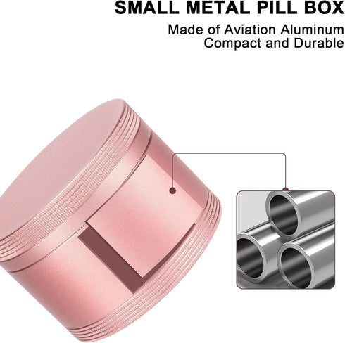 Pink Metal Pill Box Daily - Single Waterproof Travel Pill Container for Purse, Portable Pill Case for Vitamins, Fish Oil, Medicine, Cute Pill Hold...