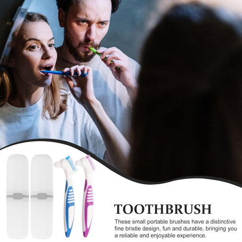 Healeved 2 Sets Denture with Toothbrush Cases, Denture Cleaning Personal Denture Toothbrush Small Double-Side Assorted Color...