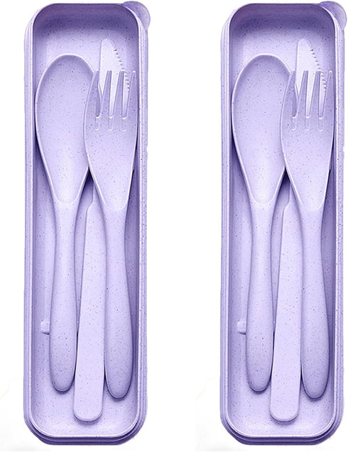 Reusable Utensils Set with Case, 2 Sets Portable Wheat Straw Cutlery Set, BPA-Free and Eco-friendly Knife Spoon Fork, Travel Utensils for Office, ...