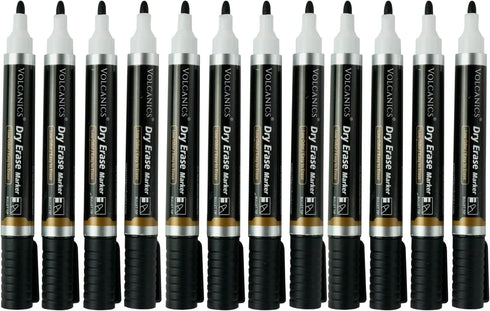 Volcanics Jumbo Dry Erase Markers Whiteboard Pens Low Odor Whiteboard Markers Pack of 12, Black...