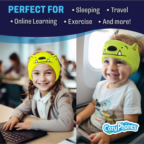 CozyPhones Over The Ear Headband Headphones - Kids Headphones Volume Limited with Thin Speakers & Super Soft Fleece Headband - Whatif Monster......