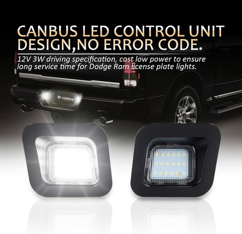 D-Lumina LED License Plate Lights Assembly Clear Lens Compatible with 2003-2018 Dodge Ram 1500 2500 3500 Pickup Truck, Rear Bumper Tag Light 6000K...