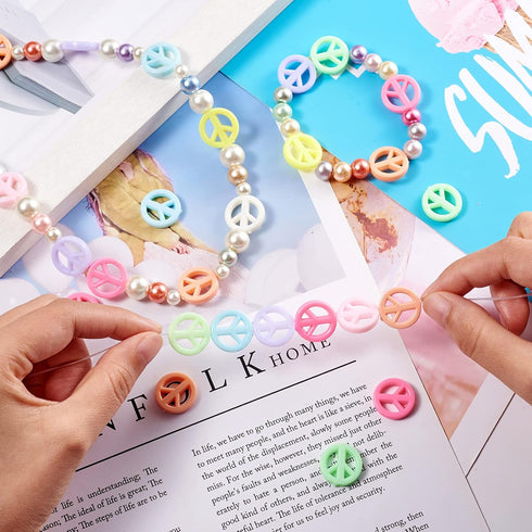 Beadthoven 100pcs Opaque Acrylic Peace Sign Beads 16mm Candy Color Peace Symbol Loose Beads Spacers for DIY Colorful Rainbow Necklace Bracelet Jew...
