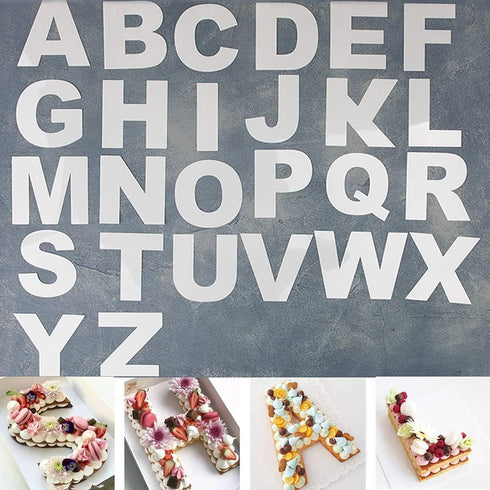 RAYNAG 26 Alphabet Cake Stencils A-Z Letters Baking Template Flat Plastic Cutting Alphabetic Outlines Mold 4 Inch Capital Letter Molds for DIY Cak...
