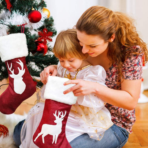 SupMLC Christmas Stockings, 2 Pcs 18 inches Christmas Stockings, Burlap with Large Plush Cuff Stockings, for Family Holiday Xmas Party Decorations...