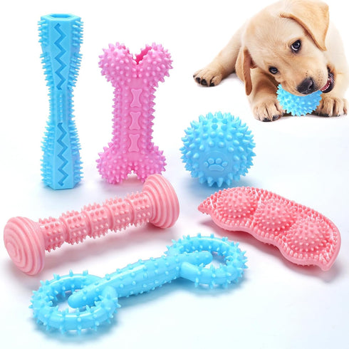 6 Pack Puppy Chew Toys for Teething, Interactive Pink Blue Small Dog Enrichment Toys for Small Medium Dogs Soft Rubber Puppy Teething Toys Dog Toy...