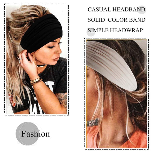 Wide Headbands Stretch Turban Knotted Hairbands Elastic Yoga Workout Sweatband Running Sport Head Scarf Large African Head Wraps for Women 4 Pcs (...