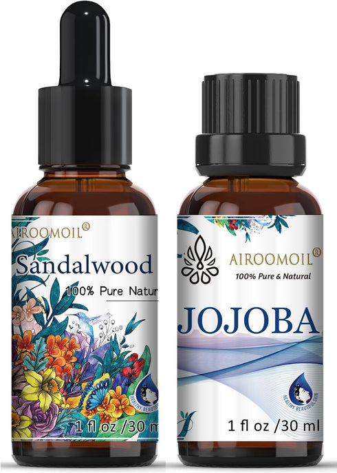 30+30ml Travel Size Sandalwood Jojoba Essential Oil Set Woodsy Fragrance for Aromatherapy Diffuser Perfume Scents Home Use Oil...