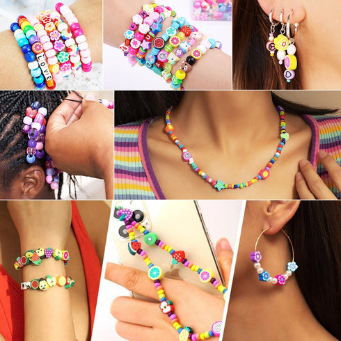 1000PCS Polymer Clay Beads Bracelet Making kit, 24 Style Cute Fun Beads Fruit Beads Charms for Jewelry Necklace Earring Making DIY Accessories for...