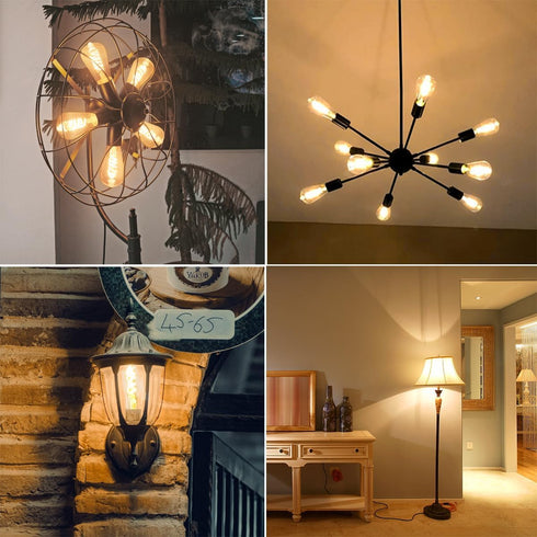 12 PCS Dimmable Vintage LED Edison Bulbs, 6W Equivalent 60 Watt, Warm White 2700K, Antique Flexible Spiral LED Filament Light Bulb, ST58 (ST19), 6...