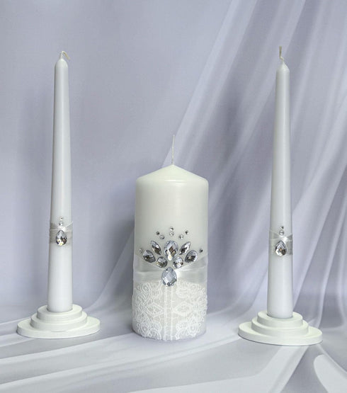 Unity Candle Set for Wedding Ceremony & Reception – 6” Pillar & Two 10” Taper Candles – Long Burning Unity Candles for Marriage Ritual – Handmade ...