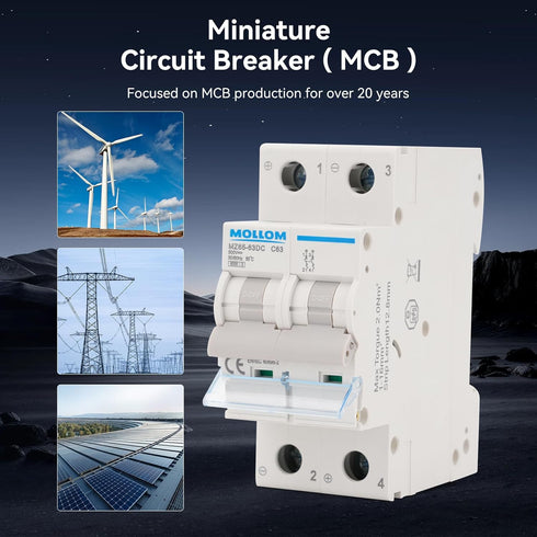 DC 2 Pole Miniature Circuit Breaker, 500V 50Amp, Thermal Magnetic Trip, 6KA Breaking Capacity MCB for Solar DC System, Ship, Solar Power Sysetm....
