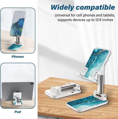 Foldable Phone Stand for Desk, Adjustable Angle of View, Suitable for iPhone, Samsung and Other Smart Phones, Blue Ocean...