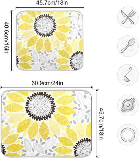 Sunflowers Dish Drying Mat for Kitchen, 16x18 Microfiber Mat Absorbent Reversible...