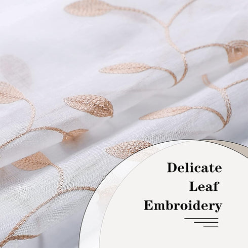 MRTREES Sheer Tier Curtains White, Voile Bathroom Tiers Rod Pocket, Leaves Embroidery Bedroom Curtain Panels Half Window Treatment for Living Room...