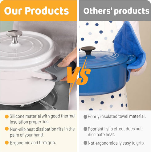 2 Pcs Silicone Hot Handle Holder, Cast Iron Skillet Handle Covers Heat Resistant, Non-Slip Pot Handle Grip Sleeves, Assist Pan Holder Protectors f...