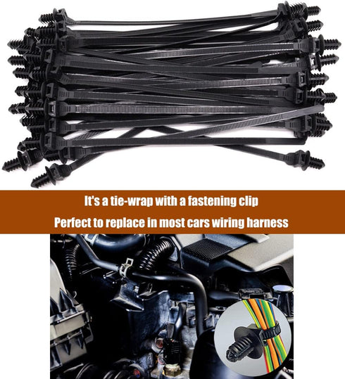 Push Mount Zip Ties, 8 inch Cable Zip Tie Black Wire Tie with Push Pin Fir Tree Zip for Indoor and Outdoor (100 Pack)...