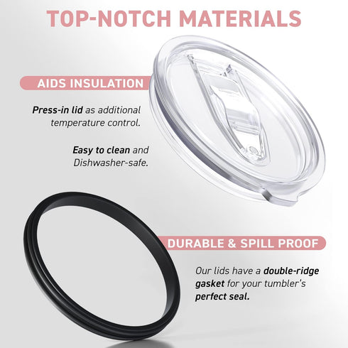 3 Wine Tumbler Lids, 12 oz Spill Proof 2.9 inch Diameter (Outer Rim) Lids for Wine Mugs - No Leak Design Splash Resistant Replacement Silicon Slid...