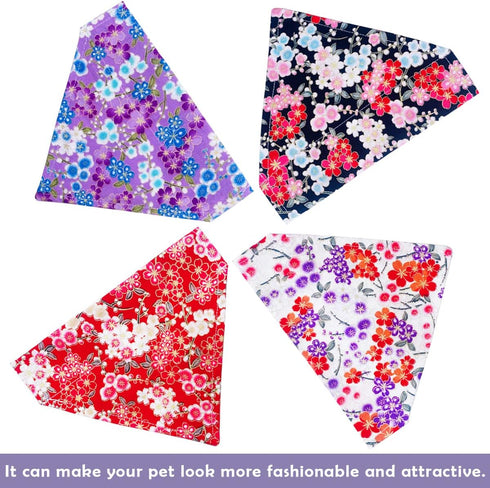 PET SHOW 4Pcs Small Dog Bandanas Slide on Collar Set Washable Cherry Blossoms Puppies Cat Bandanas Bibs Slip Through Collar Accessories for Boy Gi...