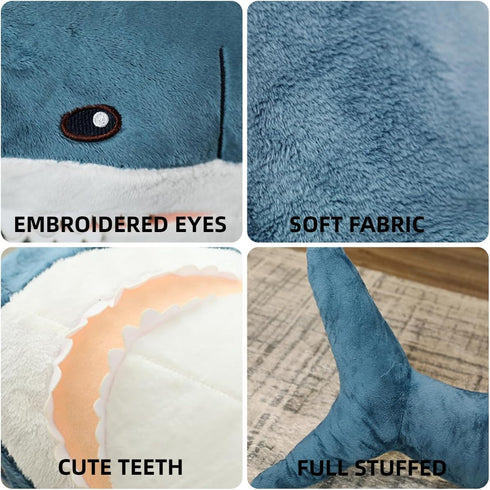 Giant Shark Plush Pillow Soft Toy Stuffed Blue Shark Animal Pillow Comfortable Sleeping Pillow Back Cushion Doll Gift for Kids (Blue, 60cm/23.62in...