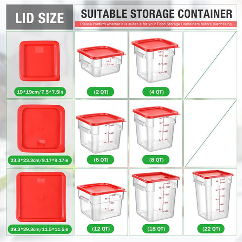 2 Pcs Lids for Square Commercial Food Storage Containers Polycarbonate Lids for 6 Qt and 8 Qt Food Storage Containers for Commercial Kitchen Dough...