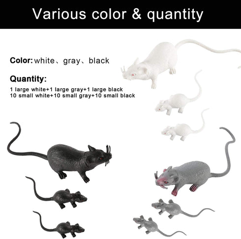 33 PCS Halloween Fake Mouse Toys, Realistic Plastic Mouse Figurines Simulated Big and Small Mouse Models for Halloween Party Decorations Joke Tric...