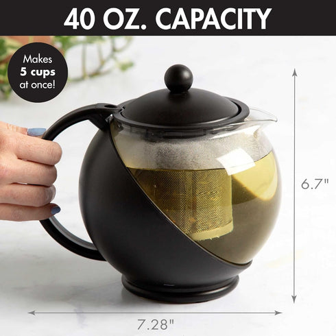 Primula Half Moon Teapot with Removable Infuser, Glass Tea Maker with Reusable Fine Mesh Stainless Steel Filter, Dishwasher Safe, 40-Ounce, Black...
