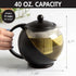 Primula Half Moon Teapot with Removable Infuser, Glass Tea Maker with Reusable Fine Mesh Stainless Steel Filter, Dishwasher Safe, 40-Ounce, Black...