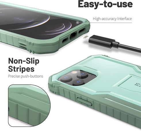 ExoGuard Compatible with iPhone 12 Pro Max Case, Rubber Shockproof Full-Body Cover Case Built-in Screen Protector with Kickstand for iPhone 12 Pro...