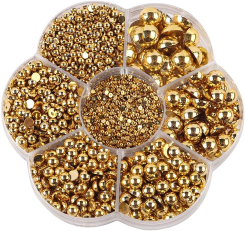 3000Pcs 1 Box Plastic Pearls Round Flatback Imitation Half Loose Beads Gem Assorted Sizes 2 to 10MM for DIY Scrapbooking Crafts Gold...