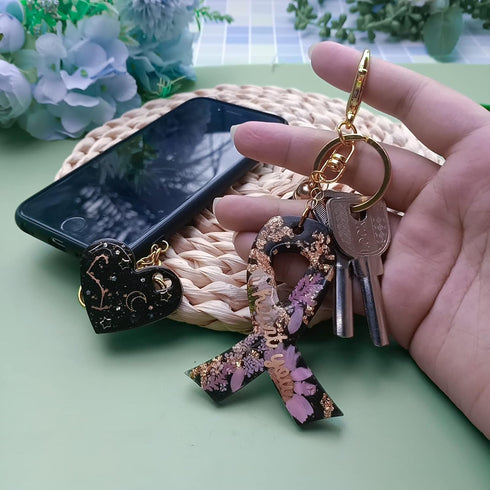 Awareness Ribbon Keychain Epoxy Resin Silicone Molds with Heart, for Pendant Charm Jewelry Casting Fondant Cake Chocolate Pudding Cookie Soap Poly...