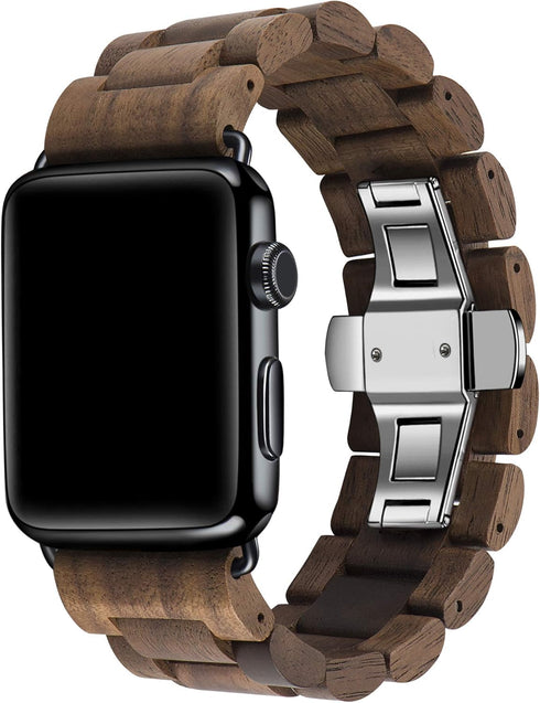 Wooden Watch Band Compatible with Apple Watch, Natural Hardwood Watch Strap Thickened Wrist Bracelet for iWatch Series 8,7, 6, 5, 4, 3, 2, 1, Spor...
