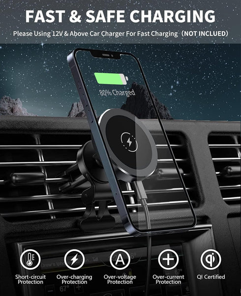 Magnetic Wireless Car Charger, DOODA 15W Fast Charging Wireless Car Air Vent Charger Compatible with iPhone 15/14/13 Pro/Pro Max//13 Mini,iPhone 1...