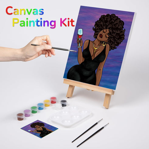 Canvas Painting Kit Pre Drawn Canvas for Painting for Adults Party Party Kits Paint and Sip Party Supplies 8x10 Canvas to Paint 8 Acrylic Colors,3...