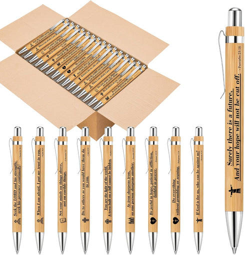 30pcs Bible Verse Pens Bamboo Christian Pen Wooden Bible Pen Inspirational Bible Verse Ballpoint Pens Christian Bible Quotes Motivational Pens...