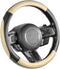 SEG Direct Car Steering Wheel Cover for All Standard-Size Steering Wheels with 14 1/2 inches - 15 inches Outer Diameter, Beige Microfiber Leather...