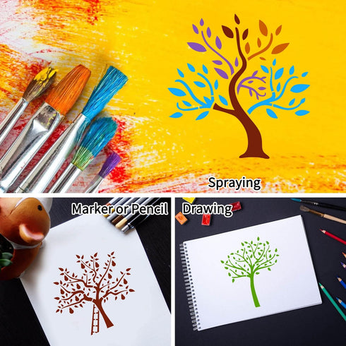 6 Inch Tree Stencils for Painting, Reusable Natural Plants Stencil, 25 Pieces Tree Drawing Template for Painting on Canvas Wood Wall Home Decor(Tr...