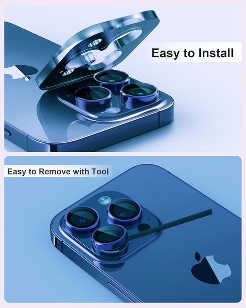 for iPhone 15 Pro/iPhone 15 Pro Max Camera Lens Protector, Metal Ring Plus 9H Tempered Glass Screen Protection Case Friendly Camera Cover for iPho...