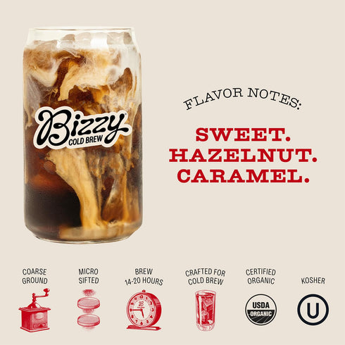 Bizzy Organic Cold Brew Coffee | Smooth & Sweet Blend | Coarse Ground Coffee | Medium Roast | Micro Sifted | Specialty Grade | 100% Arabica | Brew...