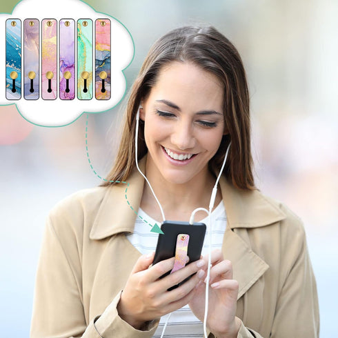 6 Pieces Phone Strap Grip Holder Finger Cell Phone Grip Telescopic Stand Universal Kickstand for Most Smartphones (Bright Marble)...